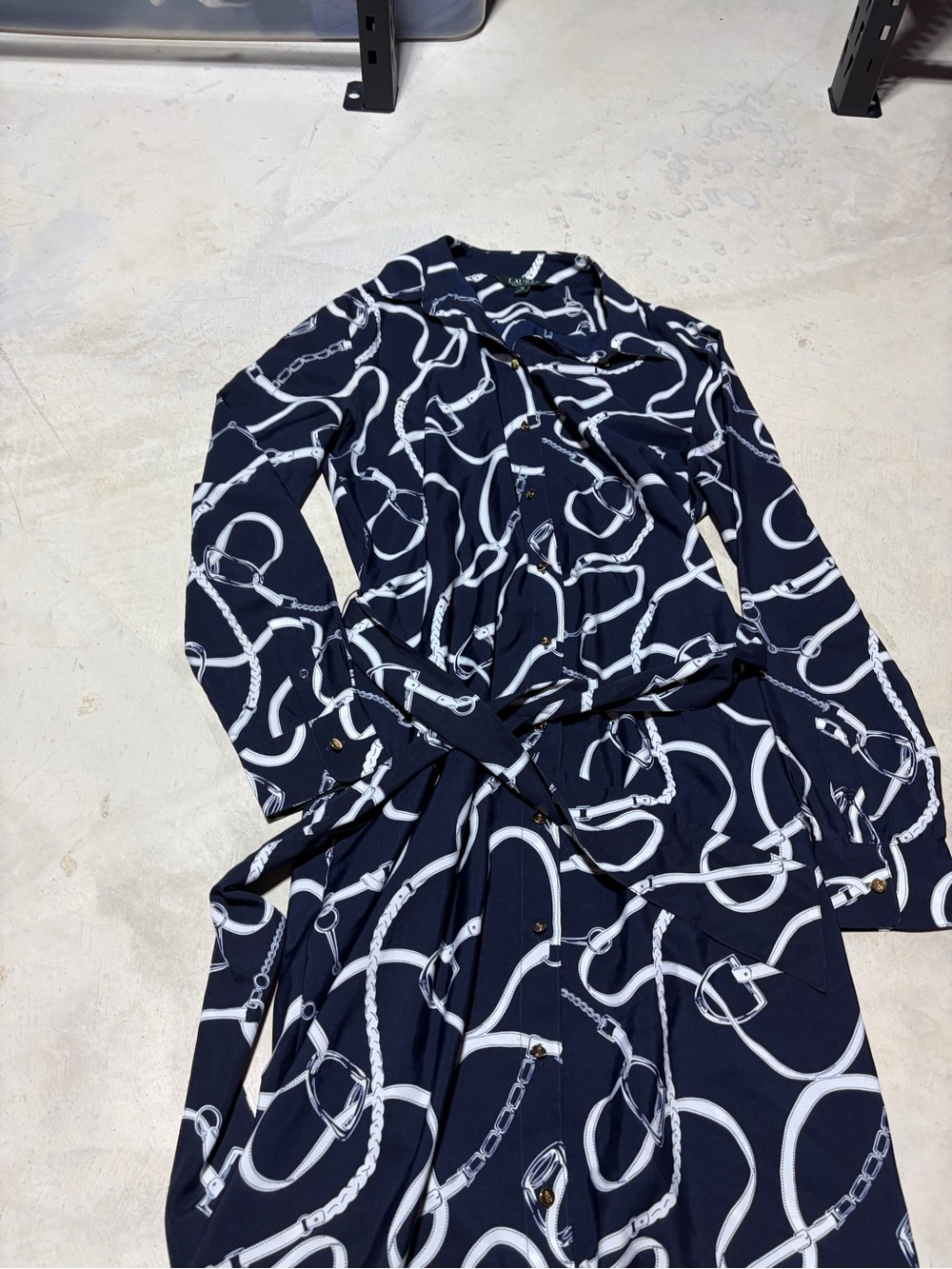 Lauren Ralph Lauren Navy Chain Print shirt Dress 10 - Picture 2 of 12